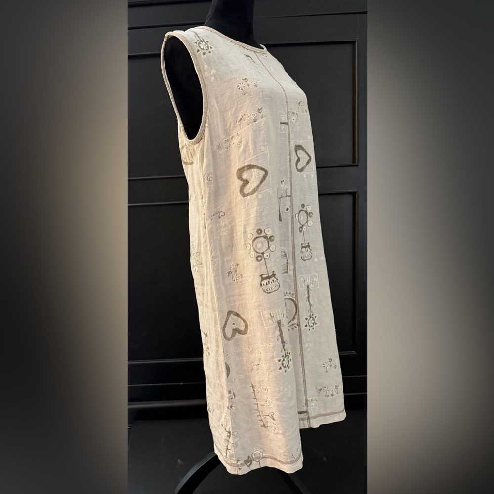 Garron Linen Heart Dress Sleeveless in Cream & Tan MEDIUM - Picture 3 of 7